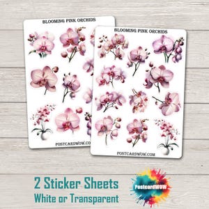 Bloeiende roze orchideeën - Stickerset - Happy Mail - Junk Journal - Plakboek - Penvriendje - Postcrossing