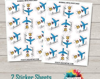 Air Mail Stickers: Airplane & Postcard Design
