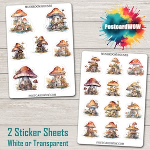 Casas de Cogumelos - Conjunto de Adesivos - Correio Feliz - Diário de Junk - Álbum de Recortes - Amigo por Correspondência - Postcrossing
