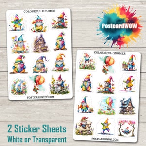 Gnomos de colores - Set de pegatinas - Correo feliz - Diario basura - Álbum de recortes - Amigo por correspondencia - Postcrossing