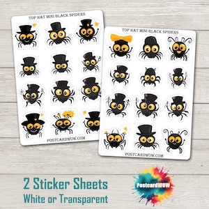 Mini arañas negras de sombrero de copa - Set de pegatinas - Diario basura - Álbum de recortes - Amigo por correspondencia - Postcrossing - Manualidades