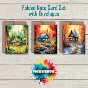 Set di biglietti piegati "Forest Cabin" con buste - Interno vuoto - Amici di penna - Scrittura di lettere - Grazie - Pronta guarigione - Anniversario