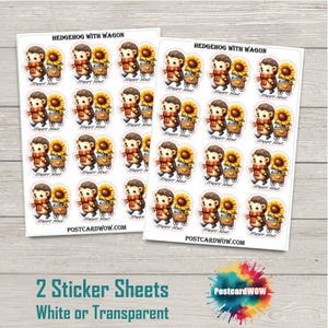Hérisson avec chariot - Stickers Happy Mail - Correspondants - Poste aux lettres - Postcrossing - Tournesols