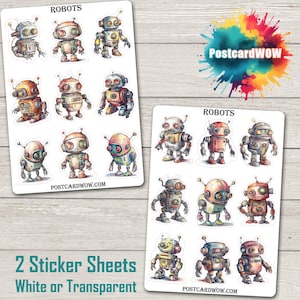 Robots - Set de pegatinas - Correo feliz - Diario basura - Álbum de recortes - Amigo por correspondencia - Postcrossing