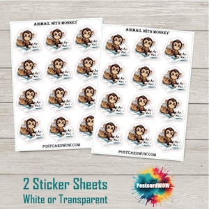 Air Mail with Monkey - Stickers Air Mail - Cartes postales - Correspondants - Poste aux lettres - Postcrossing