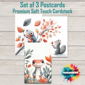 Mini Pastel Animals - Postcard Set - Penpals - Postcrossing - Swap - Art - Unique Design - Forest