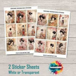 Geisha Vintage - Conjunto Completo de Adesivos para Caixa - Correio Feliz - Diário de Junk - Álbum de Recortes - Amigo por Correspondência - Postcrossing