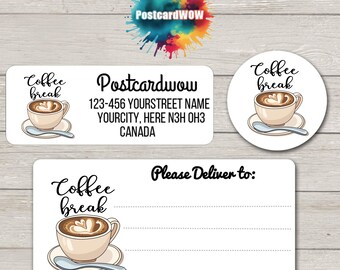 Coffee Break &quot; Return Address &quot;  Labels - Sheets of 30 Adhesive stickers - Penpals - Letter Writing - Cards - Friends