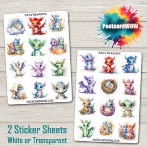 Baby Dragons - Conjunto de adesivos - Correio feliz - Diário de lixo - Álbum de recortes - Amigo por correspondência - Postcrossing