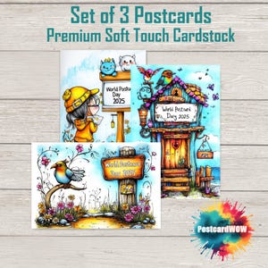 Journée mondiale de la carte postale 2025 - Édition fantaisiste - Set de cartes postales - WPD - - Correspondants - Postcrossing - Echange - Art - Design unique