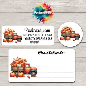 Etiketten met 'retouradres' oogsttruck met pompoenen - vellen van 30 zelfklevende stickers - penvrienden - brieven schrijven - kaarten - vrienden