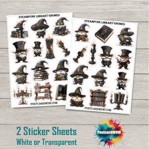 Gnomos de biblioteca Steampunk - Set de pegatinas - Correo feliz - Diario basura - Álbum de recortes - Amigo por correspondencia - Postcrossing