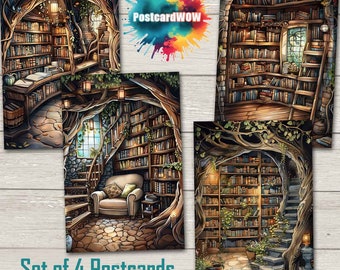 Jeu de cartes postales Bibliothèque secrète