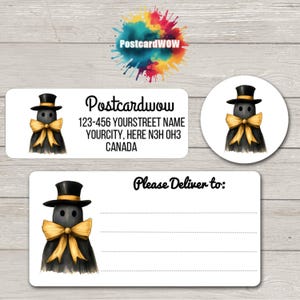 Zwart-gouden 'retouradres'-spooklabels - vellen van 30 zelfklevende stickers - penvrienden - brieven schrijven - kaarten - vrienden