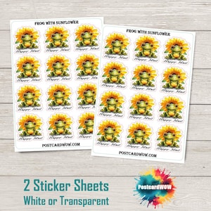 Grenouille avec tournesols - Stickers Happy Mail - Correspondants - Poste aux lettres - Postcrossing