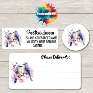 Blue Birds 'retouradres'-labels - vellen van 30 zelfklevende stickers - penvrienden - brieven schrijven - kaarten - vrienden