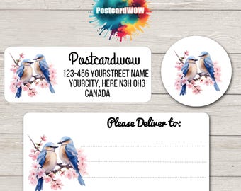 Blue Birds &quot; Return Address &quot;  Labels - Sheets of 30 Adhesive stickers - Penpals - Letter Writing - Cards - Friends