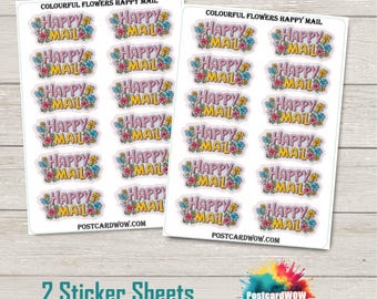 Kleurrijke bloemen - Happy Mail-stickers - Penningvrienden - briefpost - Postcrossing