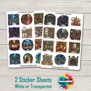 Biblioteca Steampunk - Set de pegatinas - Correo feliz - Diario basura - Álbum de recortes - Amigo por correspondencia - Postcrossing