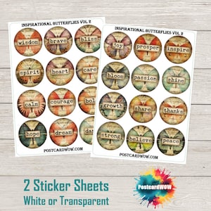 Borboletas Inspiradoras Vol 2 - Conjunto de Adesivos - Correio Feliz - Diário de Junk - Álbum de Recortes - Amigo por Correspondência - Postcrossing