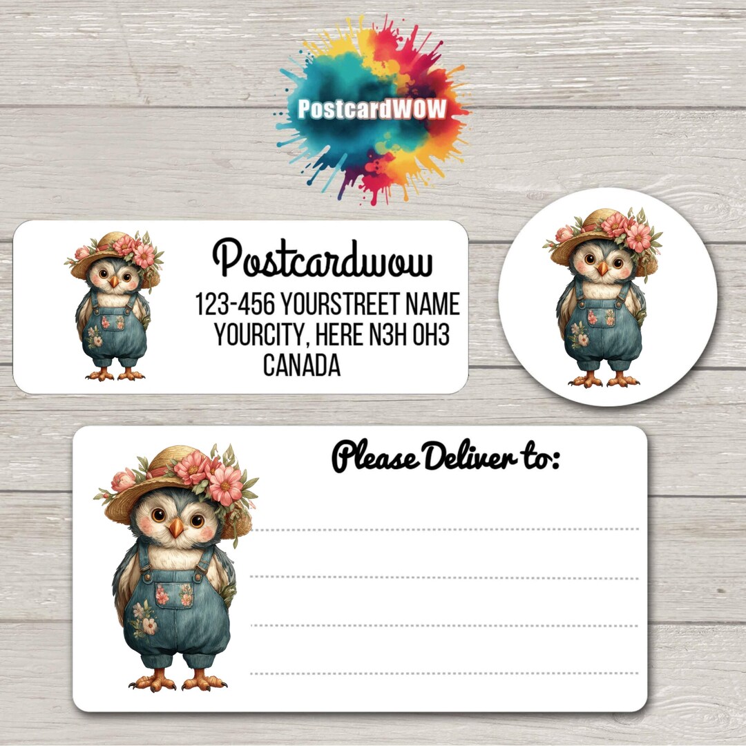 Spring Owl Wearing Overalls - Return Address Labels - Sheets of 30 ...