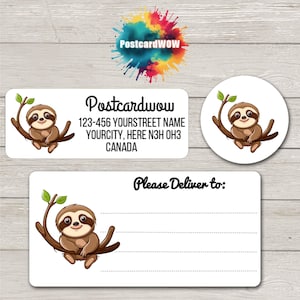 Swinging Sloth on Branch  " Return Address "  Labels - Sheets of 30 Adhesive stickers - Penpals - Letter Writing - Cards - Friends