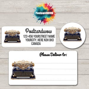 Steampunk typemachine 'retouradres'-etiketten - vellen van 30 zelfklevende stickers - penvrienden - brieven schrijven - kaarten - vrienden