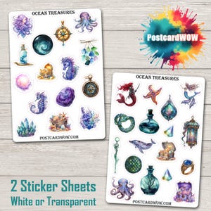 Tesoros del Océano - Set de Pegatinas - Correo Feliz - Diario de Desconfianza - Álbum de Recortes - Amigo por Correspondencia - Postcrossing