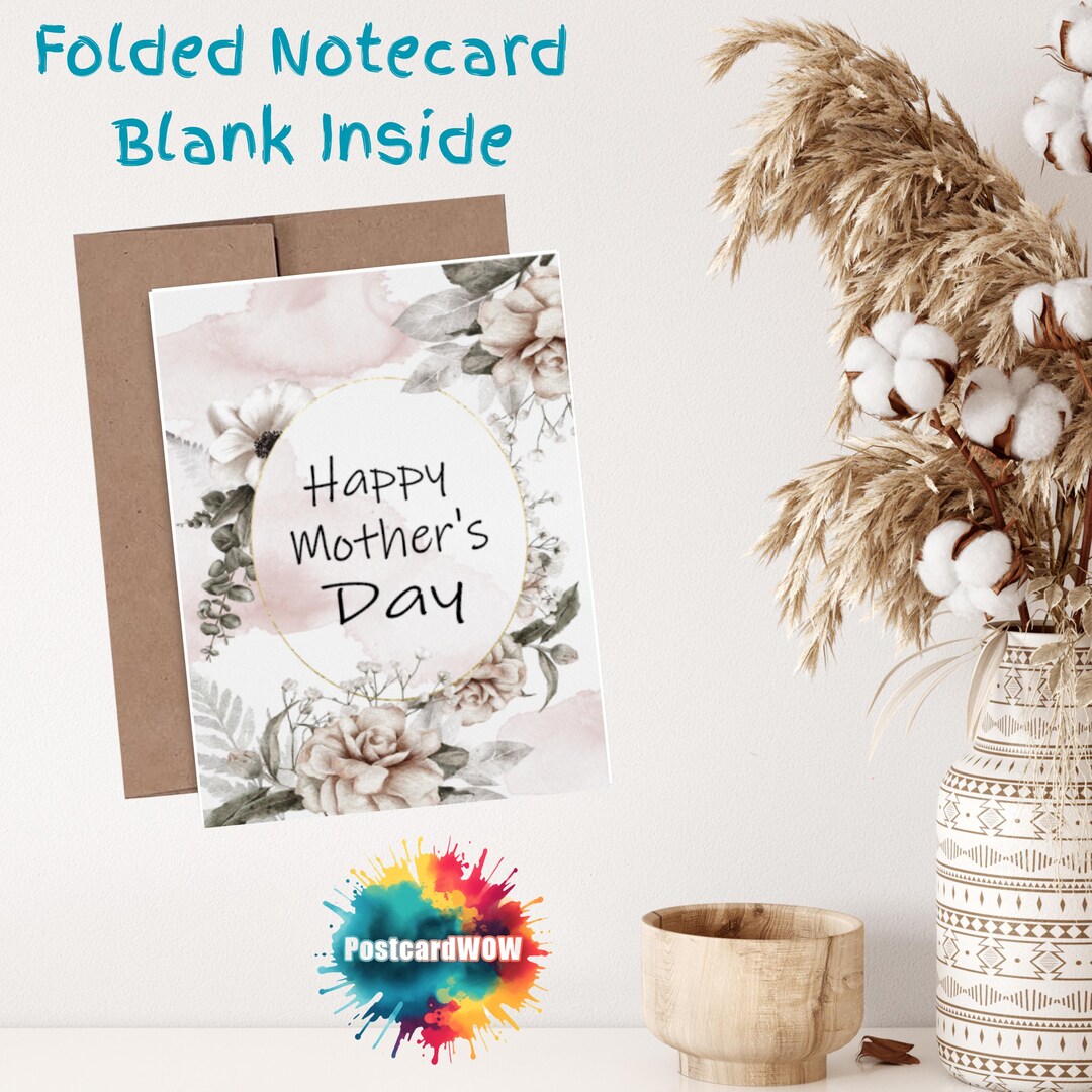Happy Mother's Day With Flowers - Blank Greeting Card With Envelope ...