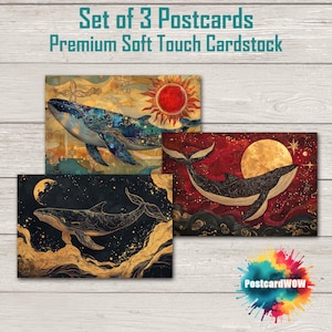 Baleines lunaires - Ensemble de cartes postales - Correspondants - Postcrossing - Echange - Art - Design unique