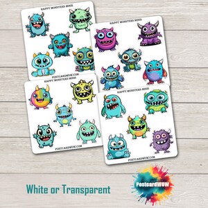 Mini figurines Happy Monsters - lot d'autocollants - Happy Mail - Journal du courrier indésirable - Album de coupures - Correspondant - Postcrossing