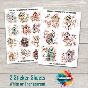 Lentebloemen met nestkastjes - Stickerset - Happy Mail - Junk Journal - Plakboek - Penvriendje - Postcrossing