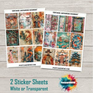 Cenário japonês vintage - Conjunto completo de adesivos para caixa - Correio feliz - Diário de lixo - Álbum de recortes - Amigo por correspondência - Postcrossing