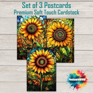 Stained Glass Sunflowers  -  Postcard Set - Penpals - Postcrossing - Swap - Art - Unique Design