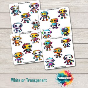 Miniaturas de Happy Robots - Set de pegatinas - Correo feliz - Diario basura - Álbum de recortes - Amigo por correspondencia - Postcrossing