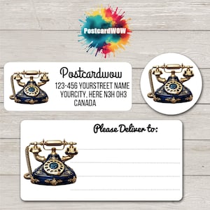 Etiquetas de telefone steampunk com "endereço de retorno" - Folhas com 30 adesivos - Amigos por correspondência - Cartas - Cartões - Amigos