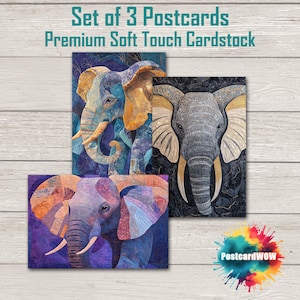 Éléphants matelassés - Ensemble de cartes postales - Correspondants - Postcrossing - Echange - Art - Design unique