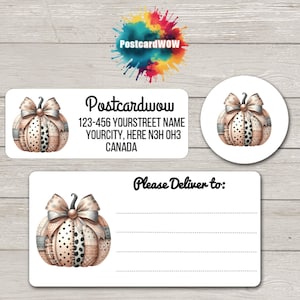 Plaid Pumpkin   " Return address  "  Labels - Sheets of 30 Adhesive stickers - Penpals - Letter Writing - Cards - Friends