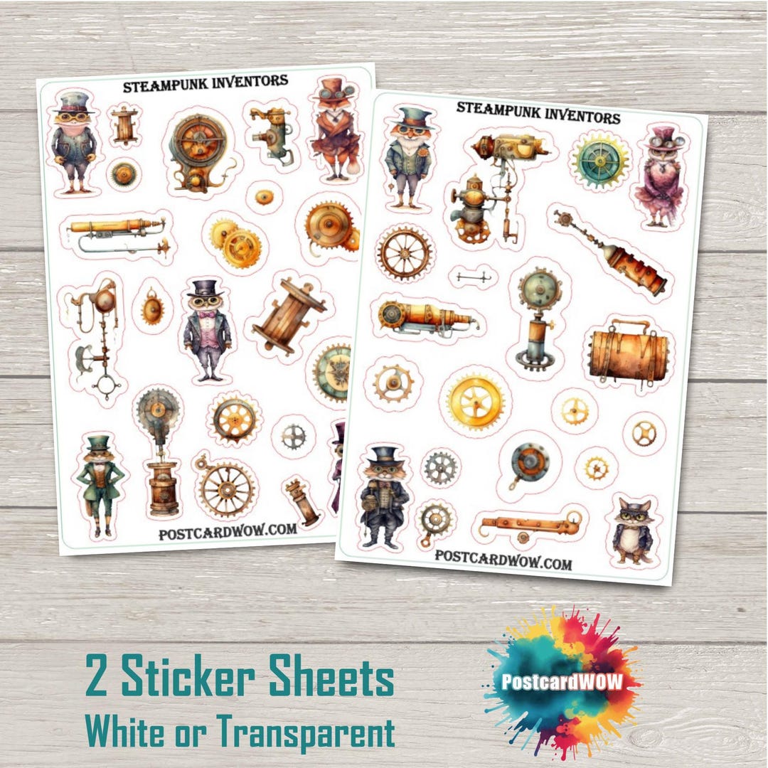 Inventions Sticker Steampunk Inventors - Sticker Set - Happy Mail - Junk Journal - Scrap ...