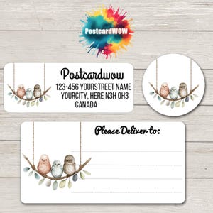 Schattige vogels op tak 'retouradres'-labels - vellen van 30 zelfklevende stickers - penvrienden - brieven schrijven - kaarten - vrienden