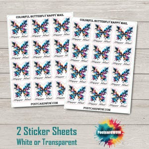 Papillon coloré - Stickers Happy Mail - Correspondants - Poste aux lettres - Postcrossing