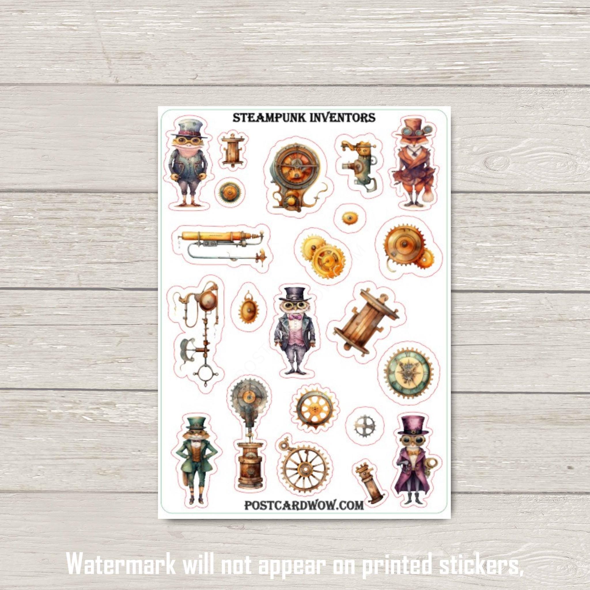 Steampunk Inventors - Sticker Set - Happy Mail - Junk Journal - Scrap ...