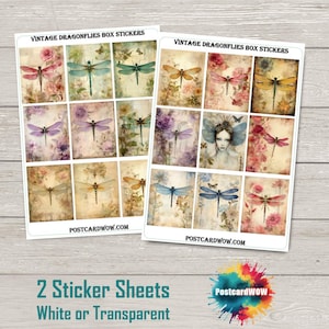 Libélulas Vintage - Conjunto Completo de Adesivos para Caixa - Correio Feliz - Diário de Junk - Álbum de Recortes - Amigo por Correspondência - Postcrossing