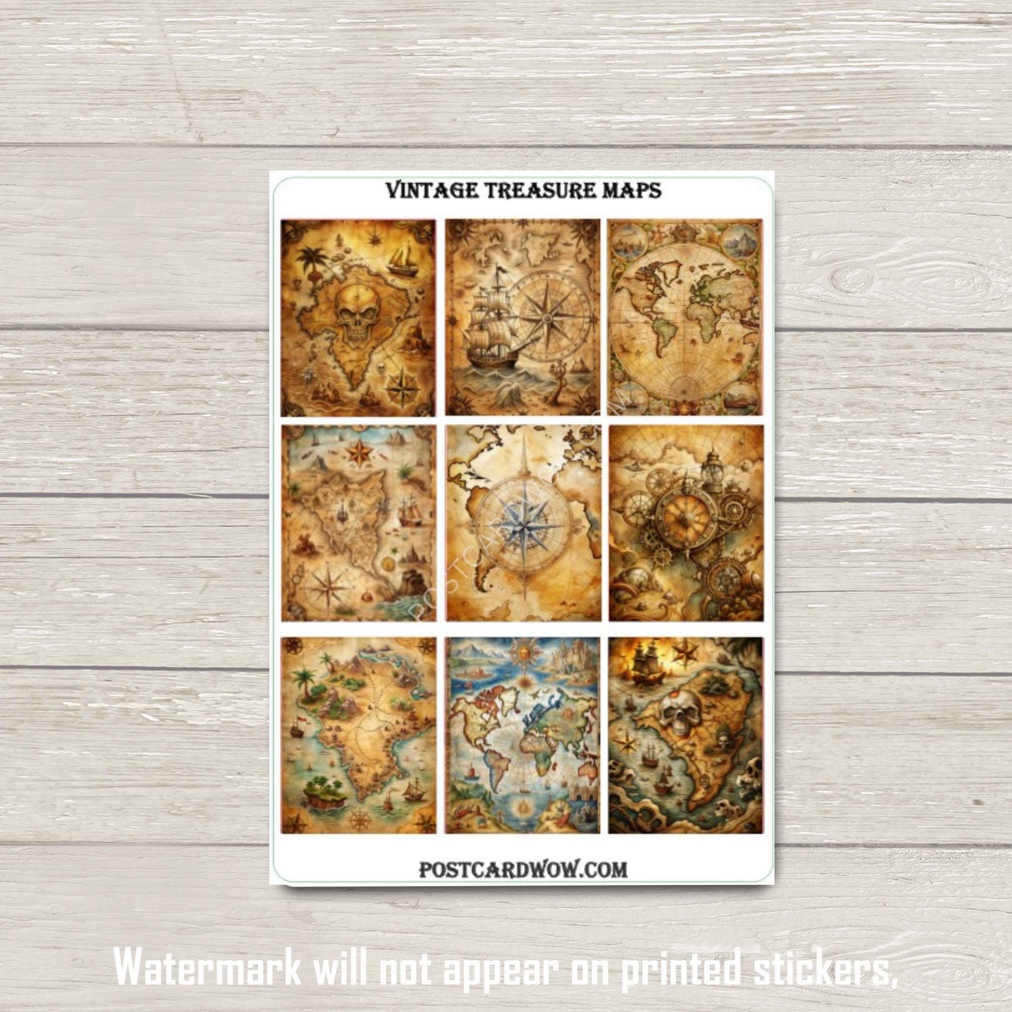 Vintage Treasure Map Stickers - Scrapbook, Journal, Planner - Set of 2 ...