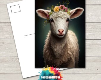Carte postale agneau printanier