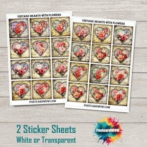 Vintage Herzen mit Blumen - Sticker Set - Happy Mail - Junk Journal - Scrap Buch - Penpal - Postcrossing