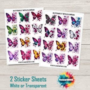 Borboletas com Flores - Conjunto de Adesivos - Correio Feliz - Diário de Junk - Álbum de Recortes - Amigo por Correspondência - Postcrossing