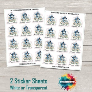 Manoir Bluebird avec marguerites - Stickers Happy Mail - Correspondants - Poste aux lettres - Postcrossing