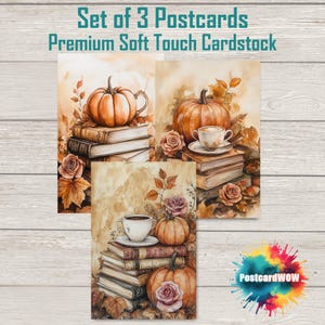 Fall Reading Time - Postcard Set - Penpals - Postcrossing - Swap - Art - Unique Design - Harvest