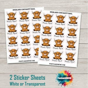 Vache des Highlands - Stickers Happy Mail - Correspondants - Poste aux lettres - Postcrossing